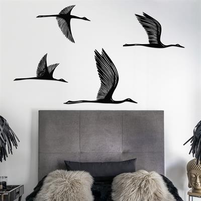 Cranes 4 Parça Turna Metal Duvar Tablosu, Trend Duvar Dekoru, Estetik Duvar Süsü