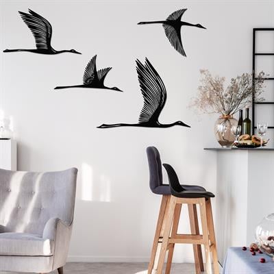 Cranes 4 Parça Turna Metal Duvar Tablosu, Trend Duvar Dekoru, Estetik Duvar Süsü