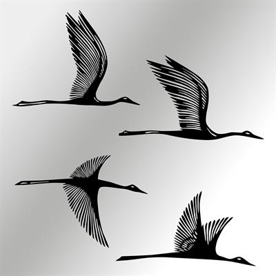 Cranes 4 Parça Turna Metal Duvar Tablosu, Trend Duvar Dekoru, Estetik Duvar Süsü