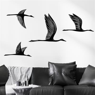 Cranes 4 Parça Turna Metal Duvar Tablosu, Trend Duvar Dekoru, Estetik Duvar Süsü