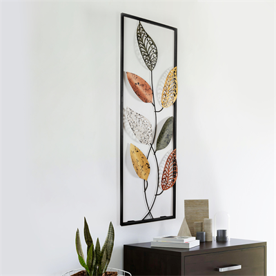 Della Sonbahar Esintili Yaprak Motifli Metal Duvar Dekoru, Antre ve Koridor Tablosu, Yeni Ev Hediyesi Duvar Süsü