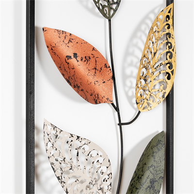 Della Sonbahar Esintili Yaprak Motifli Metal Duvar Dekoru, Antre ve Koridor Tablosu, Yeni Ev Hediyesi Duvar Süsü