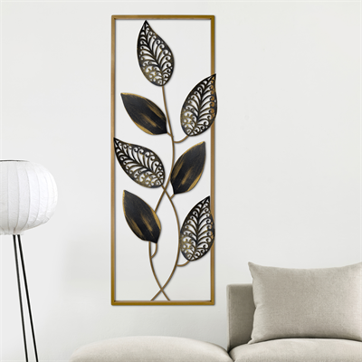 Della Yaprak Desenli Zarif Metal Duvar Tablosu, Gold Motifli Modern ve Şık Dekor, Salon ve Antre İçin Duvar Süsü