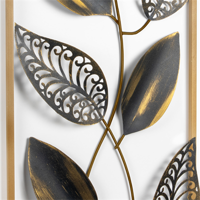 Della Yaprak Desenli Zarif Metal Duvar Tablosu, Gold Motifli Modern ve Şık Dekor, Salon ve Antre İçin Duvar Süsü