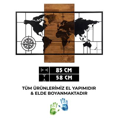 Dünya Haritası Duvar Dekoru – Ahşap ve Metal Duvar Panosu, El Yapımı Modern Dünya Temalı Sanat