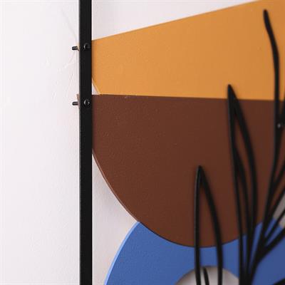 Geometrik & Doğal Dokulu Boho Ahşap ve Metal Tablo Seti – Dekoratif Yaprak Figürü, Koridor ve Antre Dekoru, Doğal Stil