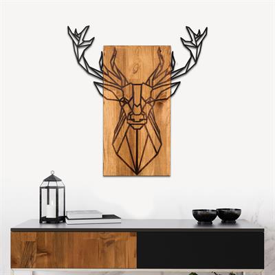 Geyik - Ahşap ve Metal Duvar Dekoru, Zarif ve Sıcak Tasarım, Büyük Duvar Süsü, Ev Ofis Duvar Tablosu