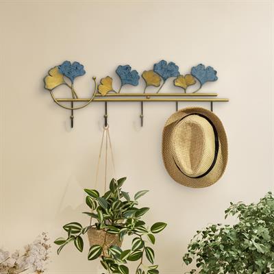 Ginkgo Yaprağı Dekoratif Duvar Askısı - Ferforje Duvar Askısı, Metal Kıyafet Askısı, Modern Tasarım, Metal Renkli Duvar Askısı