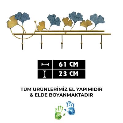 Ginkgo Yaprağı Dekoratif Duvar Askısı - Ferforje Duvar Askısı, Metal Kıyafet Askısı, Modern Tasarım, Metal Renkli Duvar Askısı