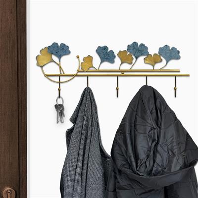 Ginkgo Yaprağı Dekoratif Duvar Askısı - Ferforje Duvar Askısı, Metal Kıyafet Askısı, Modern Tasarım, Metal Renkli Duvar Askısı