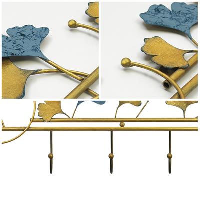 Ginkgo Yaprağı Dekoratif Duvar Askısı - Ferforje Duvar Askısı, Metal Kıyafet Askısı, Modern Tasarım, Metal Renkli Duvar Askısı