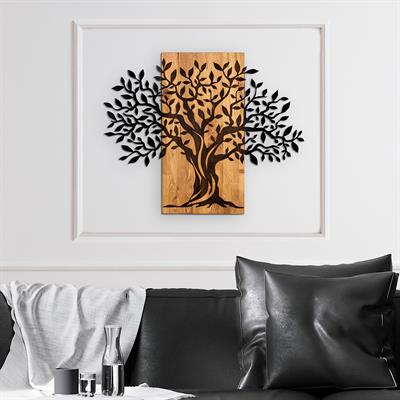 Hayat Ağacı - Ahşap ve Metal Duvar Dekoru, Ev Ofis Otel Duvar Tablosu, El Yapımı Modern Doğa Temalı Sanat