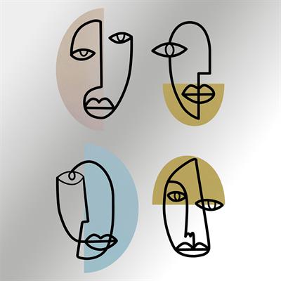 Las Caras Ahşap Detaylı Metal Duvar Tablosu - Ev Ofis Dekoru, Şık Metal Pano, Modern Boho Esintili Renkli Ahşap Detaylı Duvar Seti