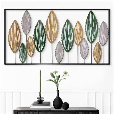Leaves Zarif Metal Duvar Tablosu, Modern Yaprak Dekoru, Ev ve Ofis İçin Şık Duvar Süsü