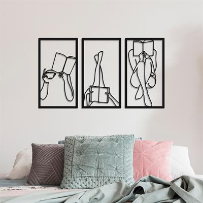 Libressa – Üç Parça Kitap ve Zarif Kadın Figürlü Modern Metal Duvar Tablosu Seti
