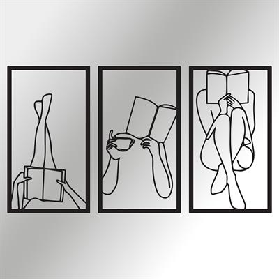 Libressa – Üç Parça Kitap ve Zarif Kadın Figürlü Modern Metal Duvar Tablosu Seti