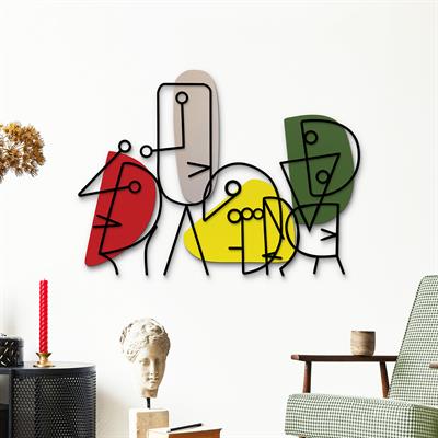 Line Art Estetik Ahşap Detaylı Metal Tablo – Geometrik Duvar Panosu, Özgür Ruh Dekorasyonu, Metal Duvar Aksesuarları