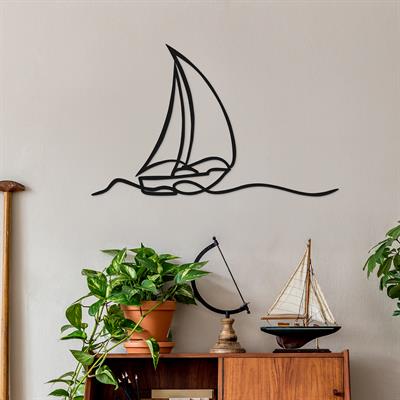 Luna Velaire – Yelkenli Temalı Modern Metal Duvar Tablosu, Romantik Tekne Motifli Duvar Dekoru