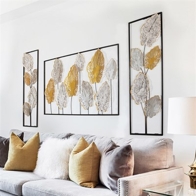 Melo Metal Duvar Tablo Seti, Üç Parça Modern Yaprak Desenli Dekorasyon, Pastel Renkli Duvar Süsleri