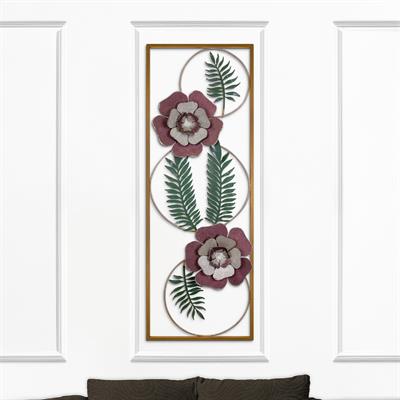 Menguen Çiçek Desenli Tablo – Dekoratif Yaprak Metal Duvar Dekoru, Oturma Odası Duvar Süsü