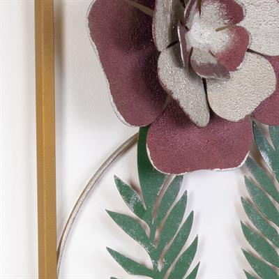 Menguen Çiçek Desenli Tablo – Dekoratif Yaprak Metal Duvar Dekoru, Oturma Odası Duvar Süsü