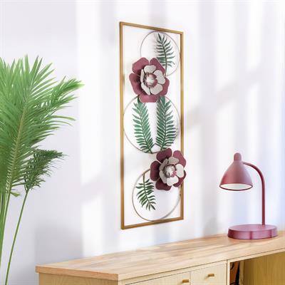 Menguen Çiçek Desenli Tablo – Dekoratif Yaprak Metal Duvar Dekoru, Oturma Odası Duvar Süsü