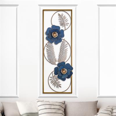 Menguen Gold Çerçeveli Metal Tablo – Çiçekli Duvar Sanatı, Ev Ofis Otel İçin Dekoratif Pano