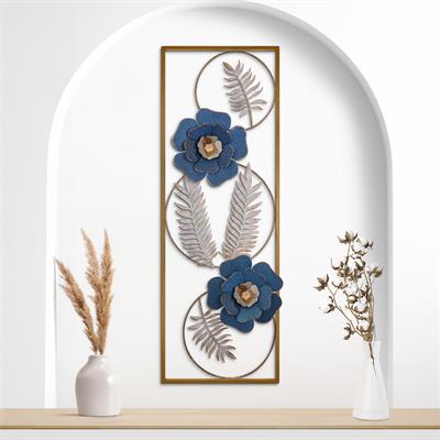 Menguen Gold Çerçeveli Metal Tablo – Çiçekli Duvar Sanatı, Ev Ofis Otel İçin Dekoratif Pano