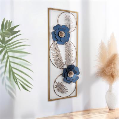 Menguen Gold Çerçeveli Metal Tablo – Çiçekli Duvar Sanatı, Ev Ofis Otel İçin Dekoratif Pano