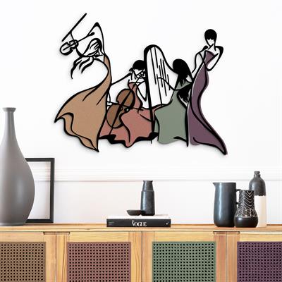 Music Ahşap Detaylı Metal Duvar Tablosu, Ev Ofis Duvar Panosu, Renkli Metal Tablo, Modern Metal Dekoratif Tablo