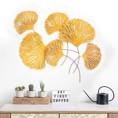 Myth Ginkgo Yaprak Desenli Metal Duvar Dekoru , Metal Duvar Panosu, Ev Ofis Otel Duvar Süsü 