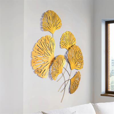 Myth Ginkgo Yaprak Desenli Metal Duvar Dekoru , Metal Duvar Panosu, Ev Ofis Otel Duvar Süsü 