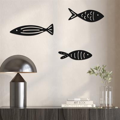 Nemos Üçlü Balık Figürlü Modern Metal Duvar Tablosu, Deniz Altı Duvar Dekor Seti