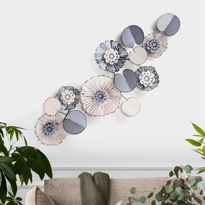 Neslihan O. İçin Özel Olarak Hazırlanmış İki Adet 32x90, İki Adet 35 cm Ø ve 47x111 cm Çiçek ve Yaprak Motifli Toplam Beş Parça Duvar Dekorasyon Seti