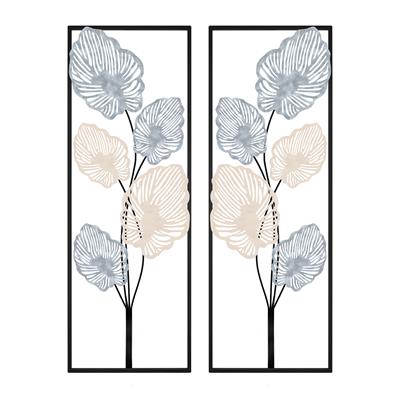 Neslihan O. İçin Özel Olarak Hazırlanmış İki Adet 32x90, İki Adet 35 cm Ø ve 47x111 cm Çiçek ve Yaprak Motifli Toplam Beş Parça Duvar Dekorasyon Seti