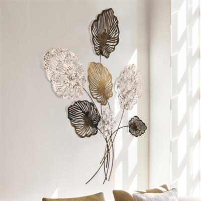 Nino Gold Yaprak Desenli Metal Duvar Panosu, Hediyelik Dekoratif Ürün, Naturel Desenli Duvar Dekoru