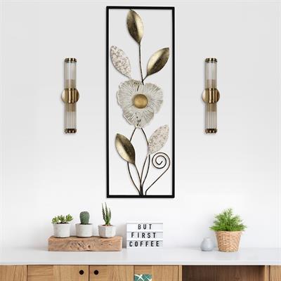 Orchid Çiçek Desenli, Gold İşleme Detaylı Metal Tablo, Salon Koridor Mutfak İçin Yeni Nesil Duvar Dekoru
