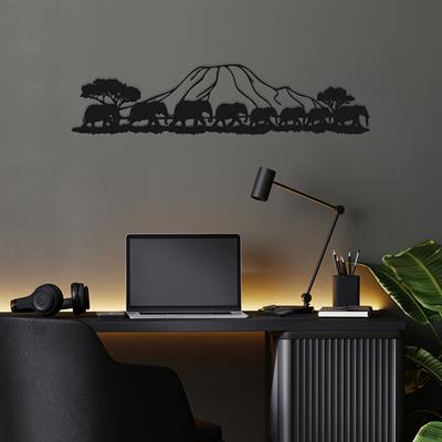 Savanna Fil Sürüsü Metal Duvar Tablosu, Bereket ve Bilgeliğin Sembolü Fil Ailesi Metal Dekor