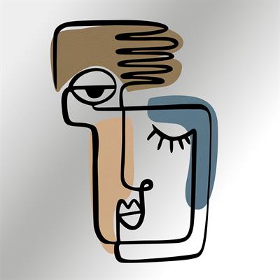 Silüet Ahşap Detaylı Metal Tablo – Kübik Desenli Figür, Estetik Modern Tablo, Postmodern Dekorasyon, Minimalist Bohem Pano