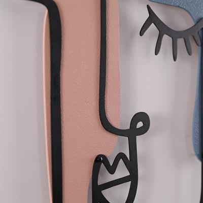 Silüet Ahşap Detaylı Metal Tablo – Kübik Desenli Figür, Estetik Modern Tablo, Postmodern Dekorasyon, Minimalist Bohem Pano