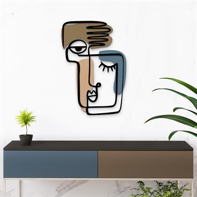 Silüet Ahşap Detaylı Metal Tablo – Kübik Desenli Figür, Estetik Modern Tablo, Postmodern Dekorasyon, Minimalist Bohem Pano
