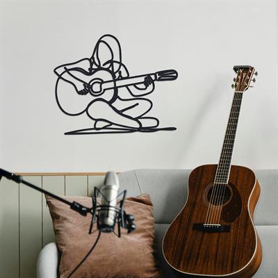 Sonara Minimalist Metal Gitarist Duvar Dekoru, Çizglisel Gitar Çalan Kadın Tablosu