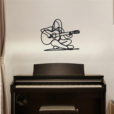 Sonara Minimalist Metal Gitarist Duvar Dekoru, Çizglisel Gitar Çalan Kadın Tablosu