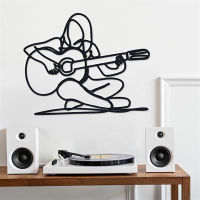 Sonara Minimalist Metal Gitarist Duvar Dekoru, Çizglisel Gitar Çalan Kadın Tablosu