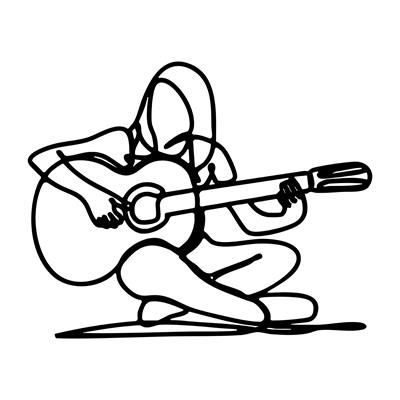 Sonara Minimalist Metal Gitarist Duvar Dekoru, Çizglisel Gitar Çalan Kadın Tablosu