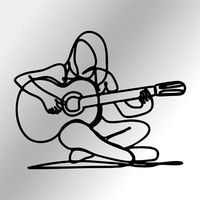 Sonara Minimalist Metal Gitarist Duvar Dekoru, Çizglisel Gitar Çalan Kadın Tablosu