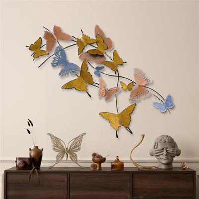 Spring Kelebek Motifli Metal Duvar Panosui, Renkli Ev Dekoru, Kelebek Duvar Tablosu