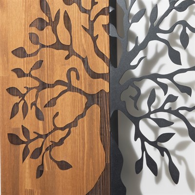 Tree of Life – Ahşap ve Metal Duvar Dekoru, 3D Derinlikli Doğa Temalı Büyük Duvar Tablosu, Ev ve Ofis Duvar Süsü