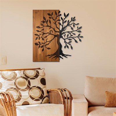 Tree of Life – Ahşap ve Metal Duvar Dekoru, 3D Derinlikli Doğa Temalı Büyük Duvar Tablosu, Ev ve Ofis Duvar Süsü