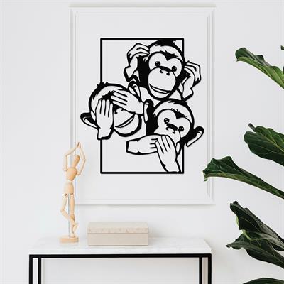 Wise Monkeys Üç Maymun Metal Duvar Panosu, Eğlenceli Metal Tablo